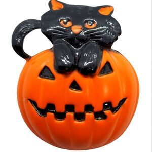Vintage AJC Black Cat & Jack-o-lantern Brooch